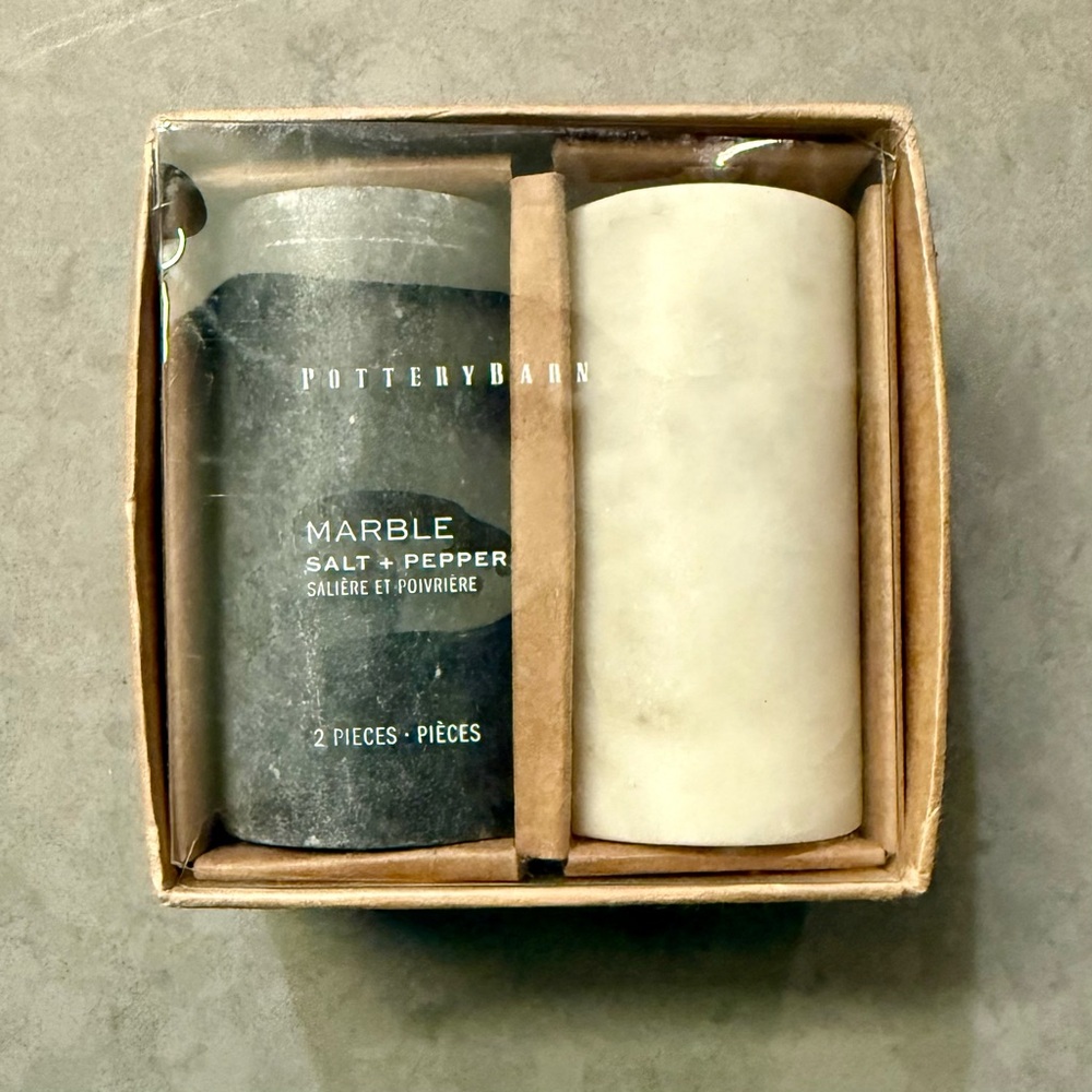 Pottery Barn Black and White Marble Salt & Pepper Shakers - NIB
